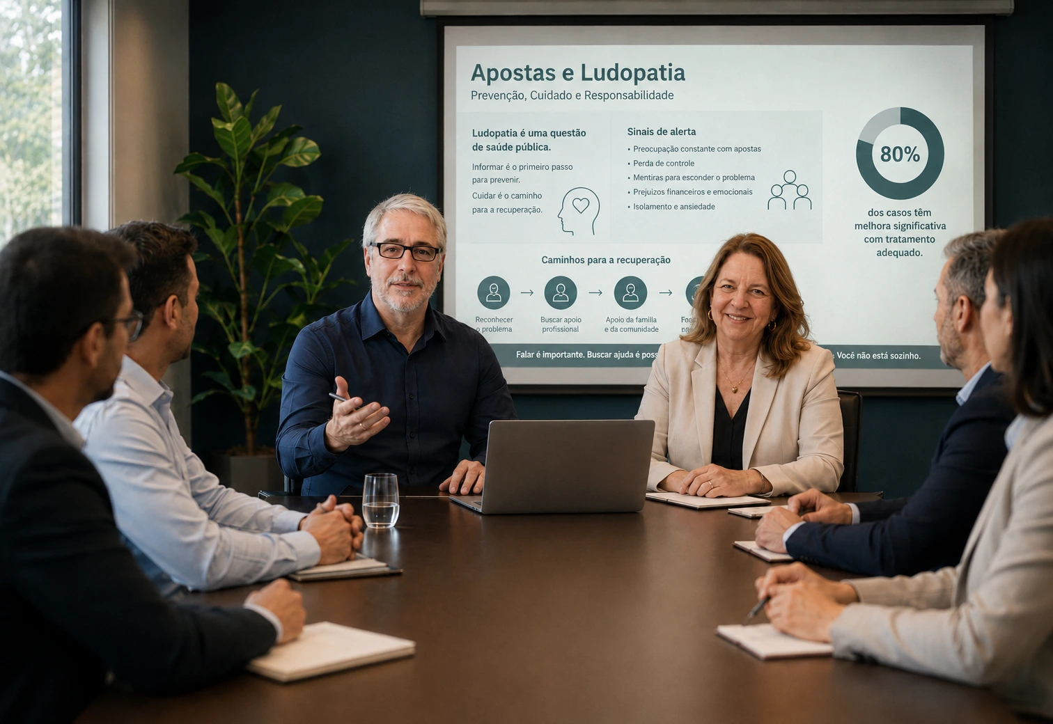 Palestra sobre apostas e saúde em ambiente institucional.